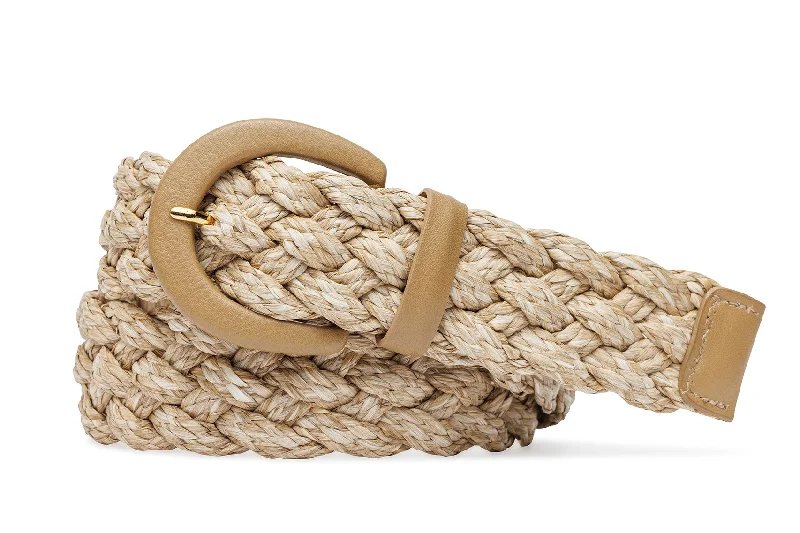 Woven Straw Belt with Covered Buckle