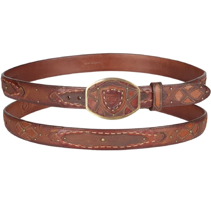 Fashion belt with brushed metal-Men's Wild West Genuine Leather Fashion Belt 2C11FE2751