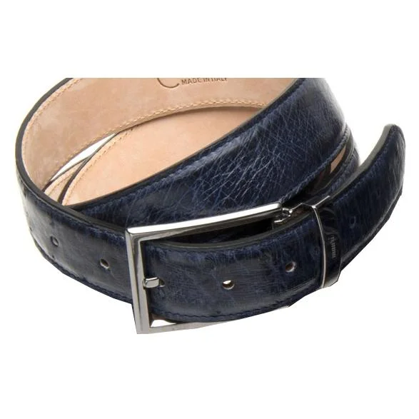 Mauri Wonder Blue Genuine Ostrich Hand-Painted Burnished Belt