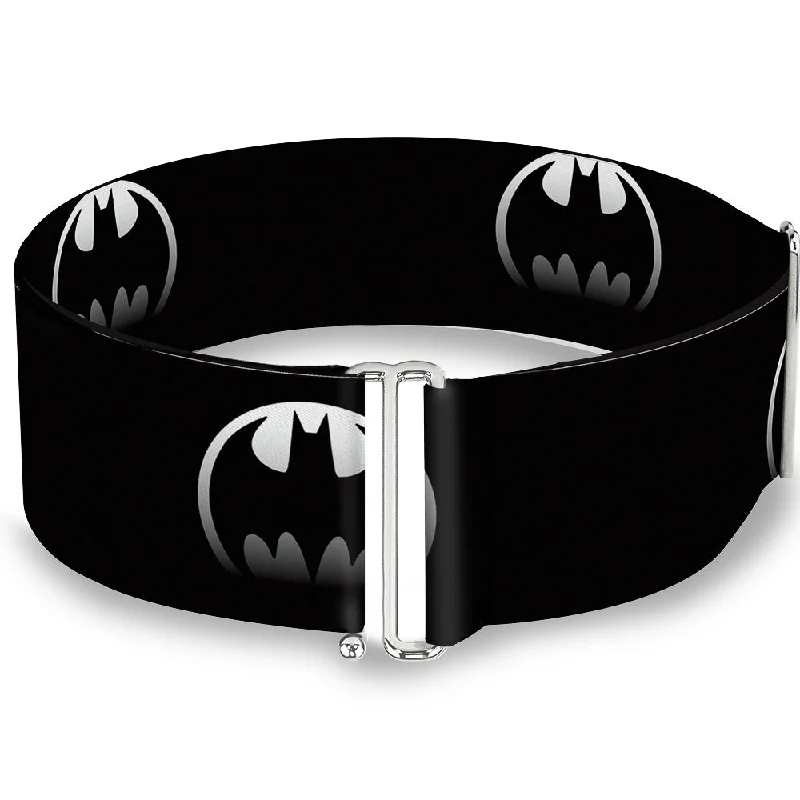 Womens Belts root print-Cinch Waist Belt - Bat Signal-4 Black Silver Fade