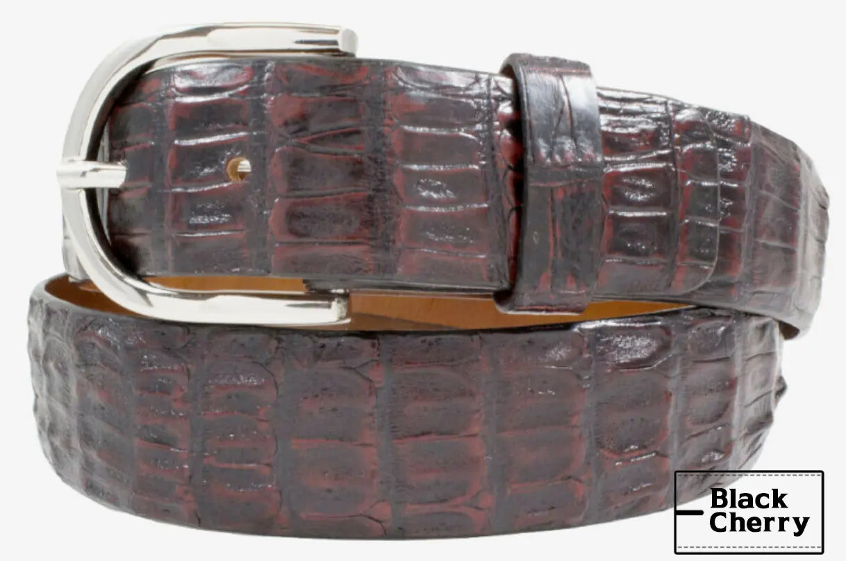 belt buckle flash sale-Black Cherry Alligator Double Tail Leather Belt