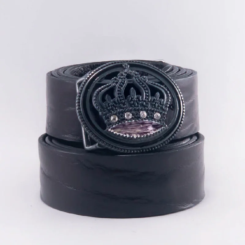 Black Leather Belt online-Royal Crown Belt Buckle