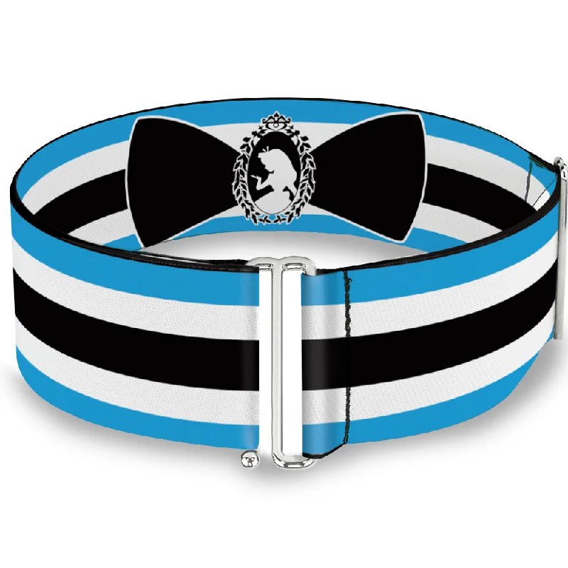 Womens Belts mode pick-Cinch Waist Belt - Alice in Wonderland Stripe Bow Silhouette Blue Black White