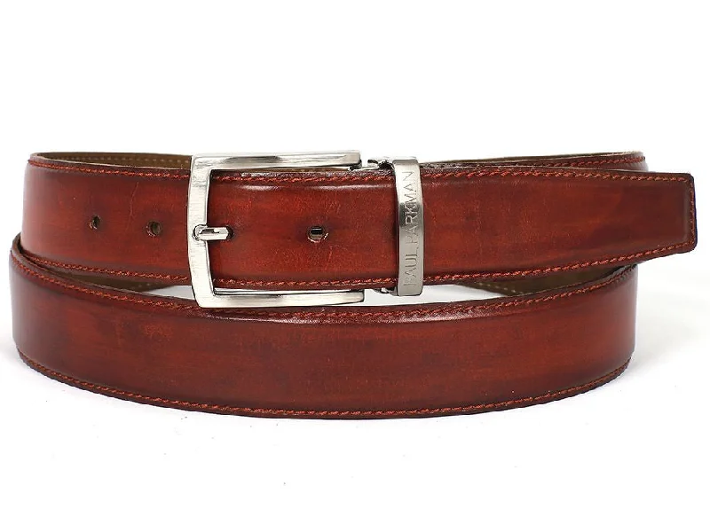 Mens Belts ornate-buckle-PAUL PARKMAN Men's Leather Belt Hand-Painted Reddish Brown (ID#B01-RDH)