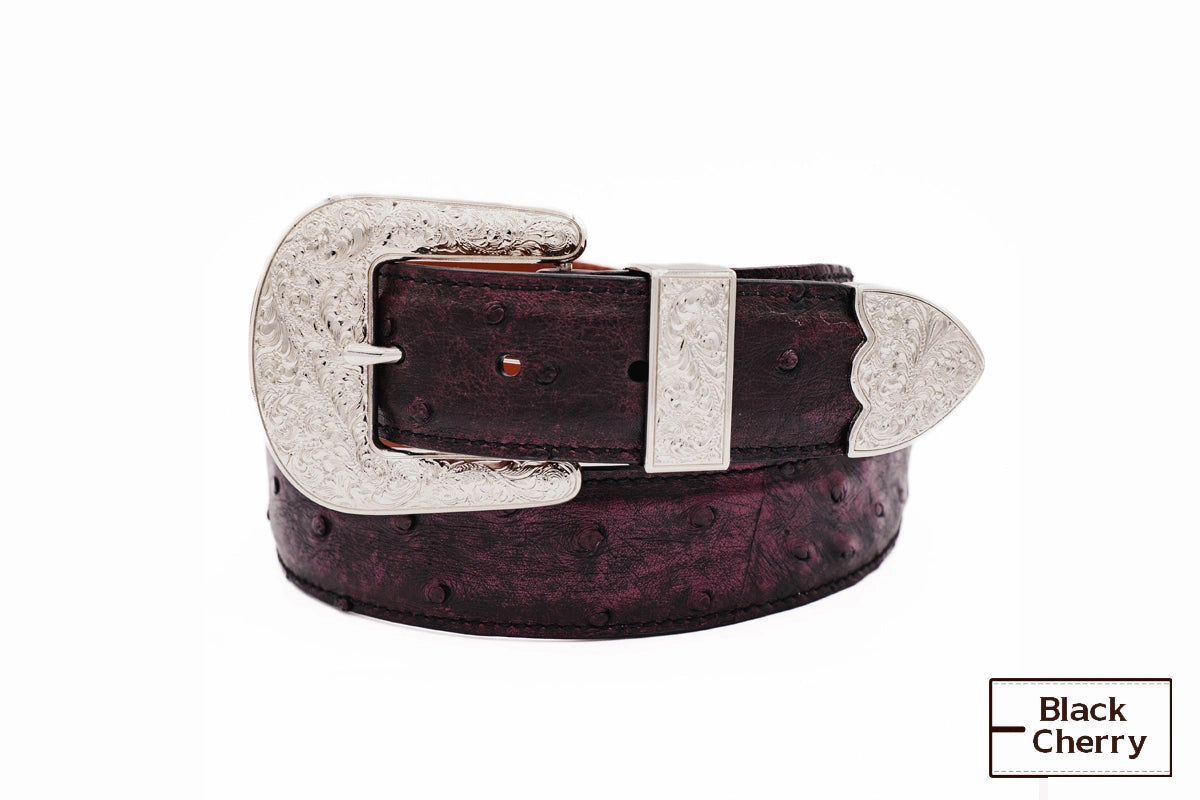 belt buckle budget friendly-Black Cherry  "The Taylor" Full Quill Ostrich Leather Belt