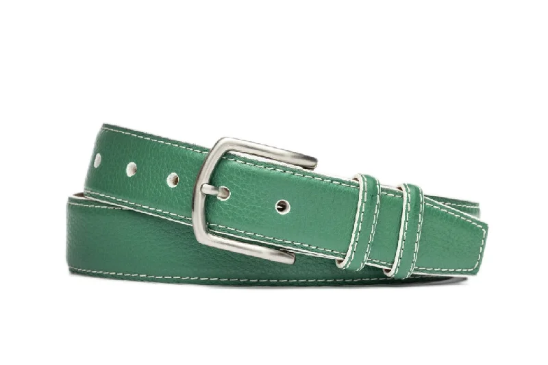 White Detail Pebbled Calf Belt with Nickel Buckle