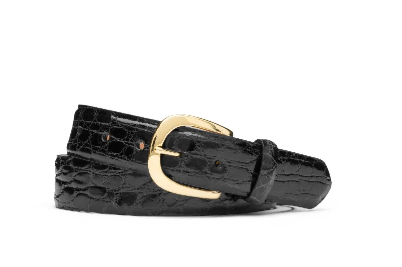 Glazed Crocodile Belt with Gold Buckle