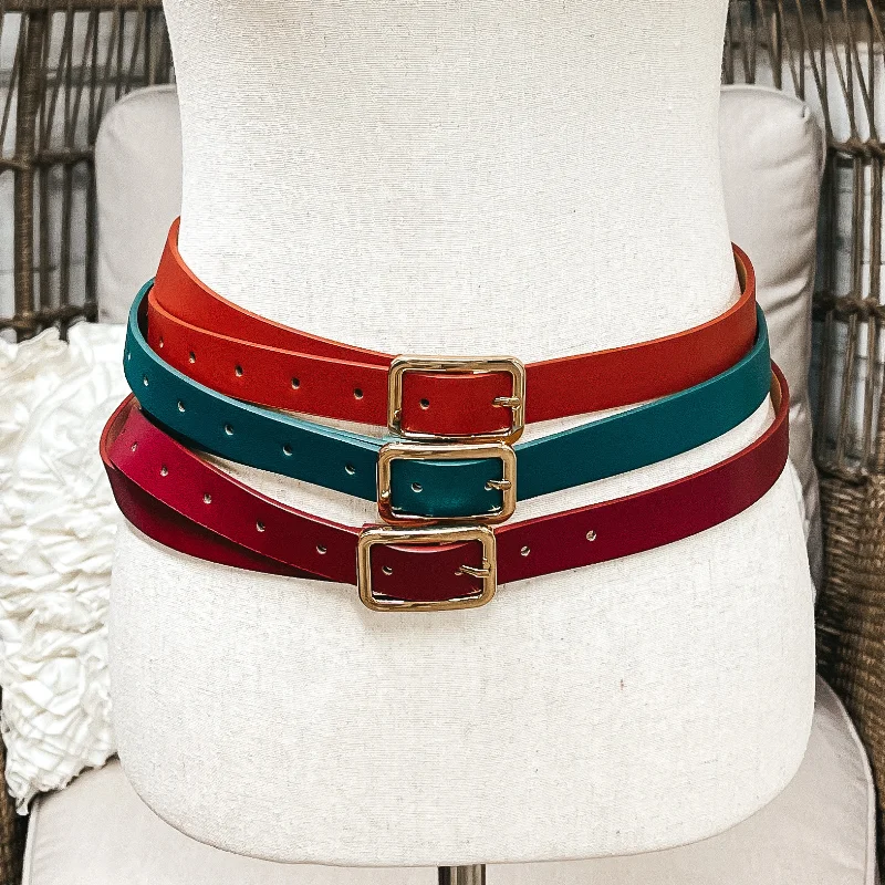 Fashion belt with studded leather-Set of Three | Skinny Fashion Belts in Burgundy, Cognac, and Forest Green