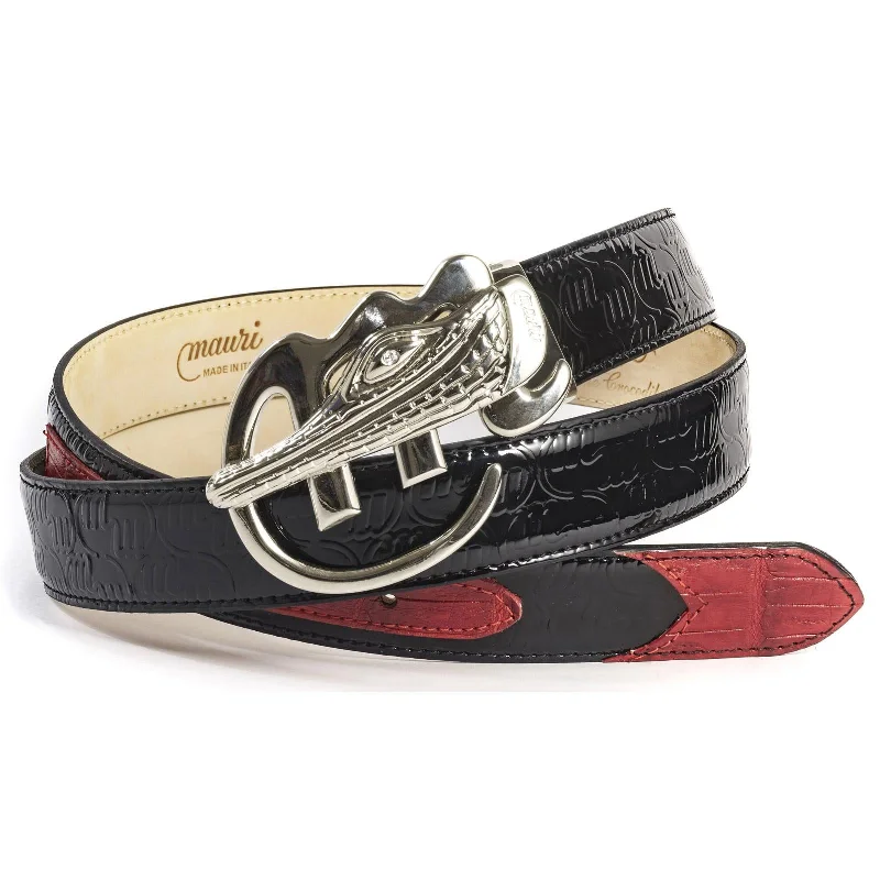 Mauri Genuine Patent Embossed/Baby Crocodile Hand-Painted Belt