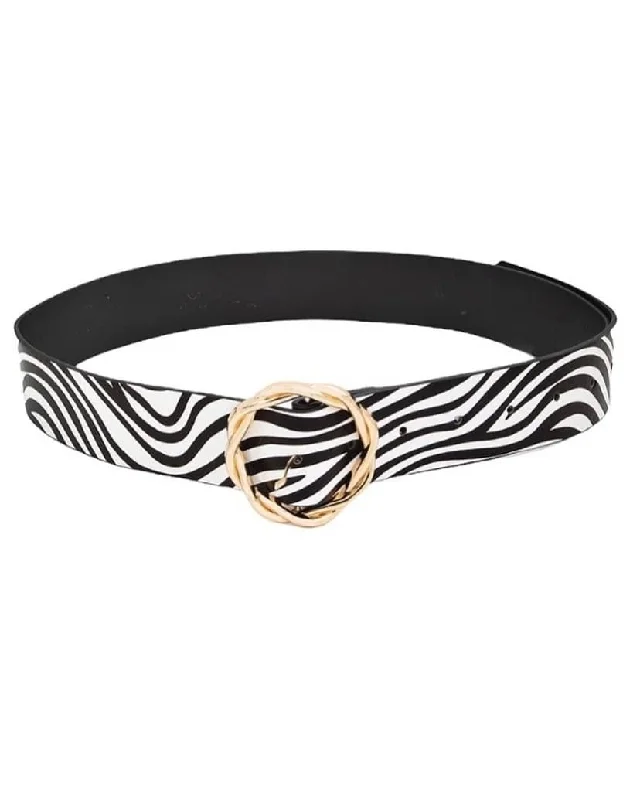 Fashion belt with floral buckle-Animal Print Faux Leather Fashion Belt