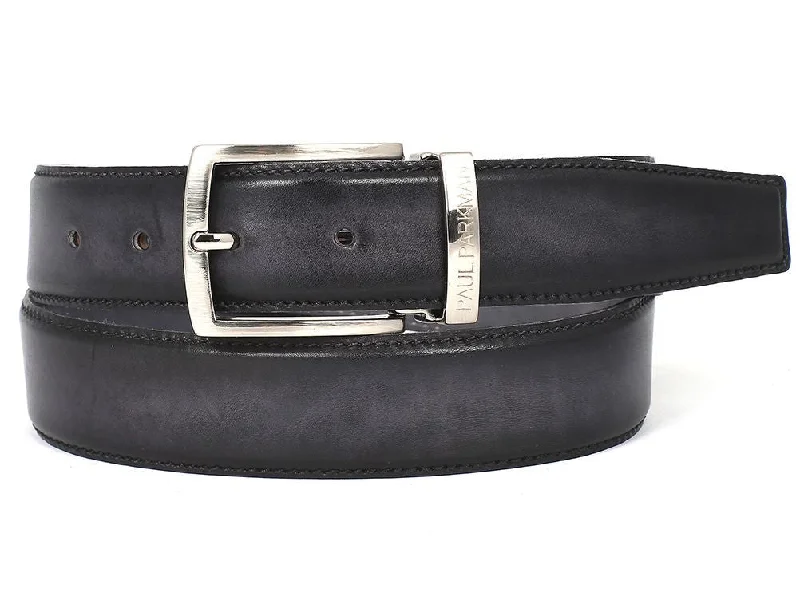 Mens Belts adjustable-buckle-PAUL PARKMAN Men's Leather Belt Dual Tone Hand-Painted Gray & Black (ID#B01-GRY-BLK)