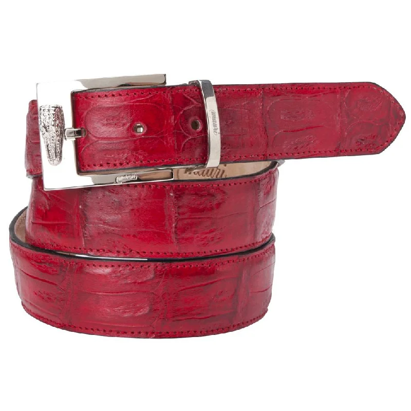 Mauri Red Burnished Genuine Baby Crocodile Hand-Painted Belt