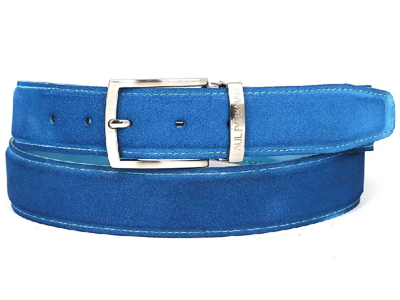 Mens Belts satin-PAUL PARKMAN Men's Blue Suede Belt (ID#B06-BLU)