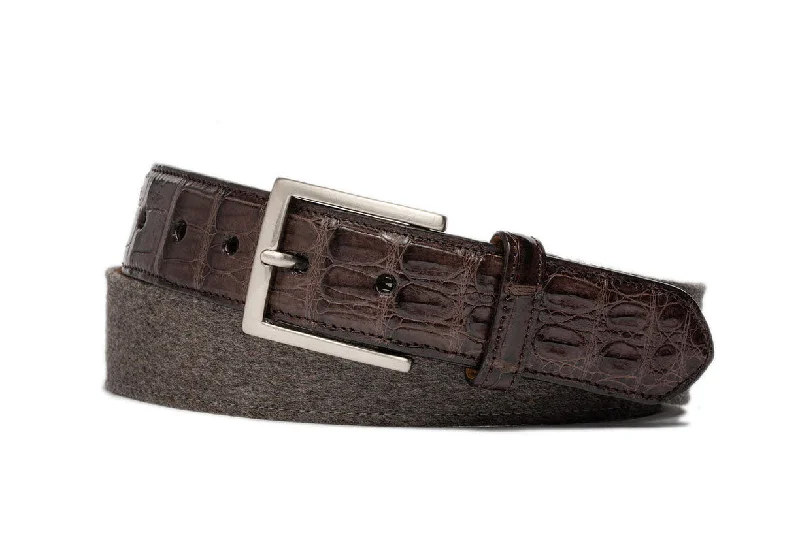 Cashmere Belt with Croc Tabs and Brushed Nickel Buckle