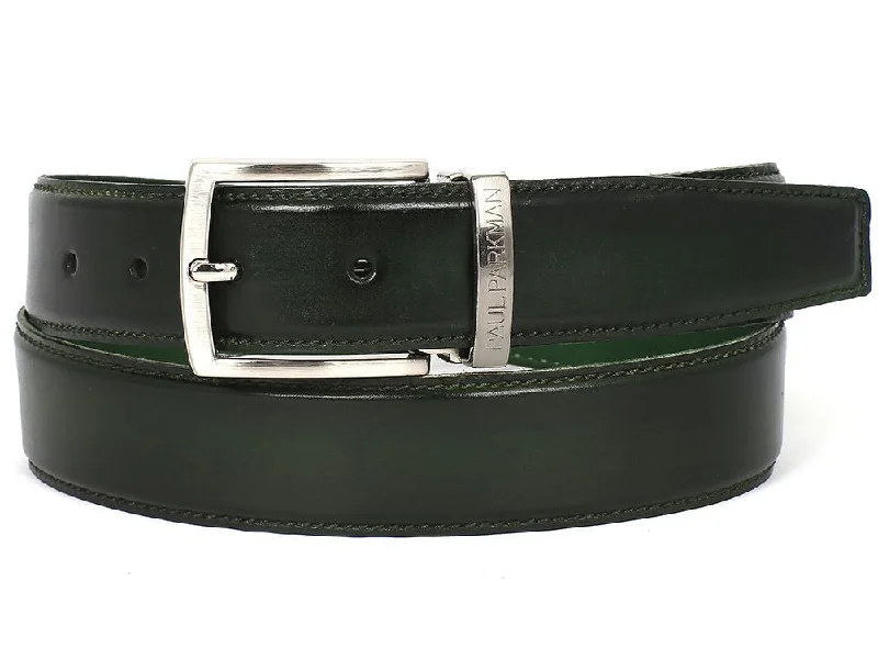 Mens Belts bonded-PAUL PARKMAN Men's Leather Belt Hand-Painted Dark Green (ID#B01-DARK-GRN)