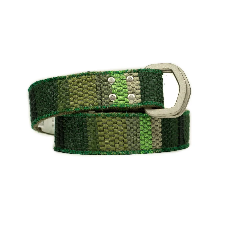 D-ring belt in green sakiori trim