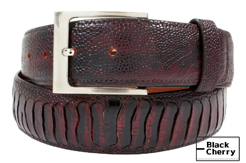 belt buckle quarterly set-Black Cherry Ostrich Leg Leather Belt