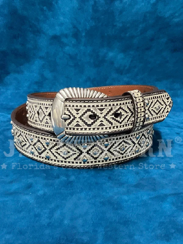 Womens Belts byte twist-Ariat A1565905 Womens Southwestern Stud Accent Belt White