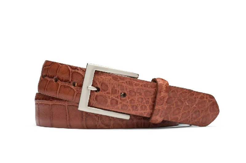 1-3/8" Matte American Alligator Belt with Brushed Nickel and Gold Buckles