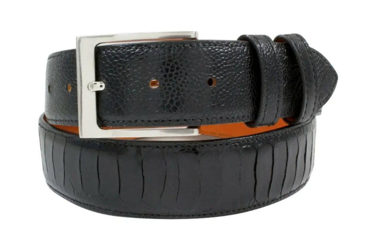 belt buckle custom engraving-AAA ULTRA Black Ostrich Leg Leather Belt