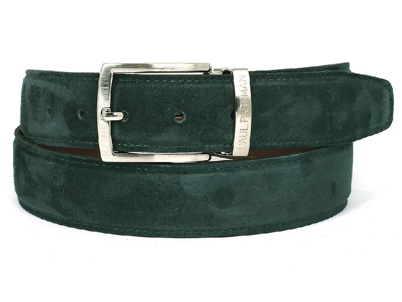 Mens Belts cotton-PAUL PARKMAN Men's Green Suede Belt (ID#B06-GREEN)