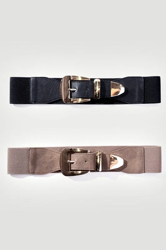 Fashion belt with asymmetrical design-METAL PLATE BUCKLET FASHION BELT