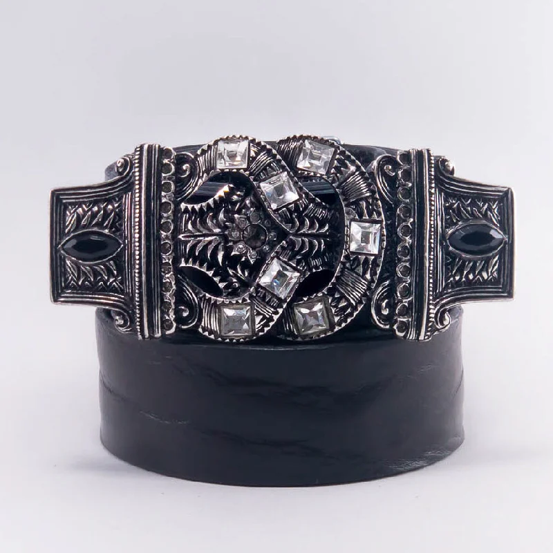 Black Leather Belt for competitor-Artisan Design Belt Buckle