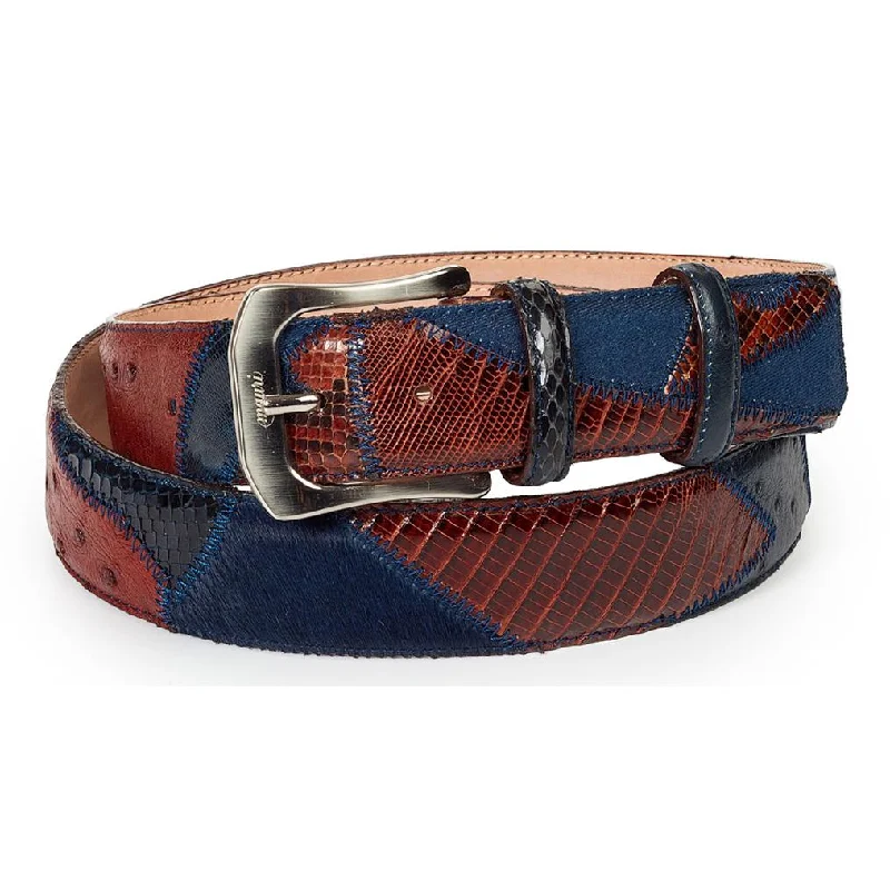 Mauri Blue - Gold Genuine Patchwork Pony/Python/Lizard/Ostrich Belt