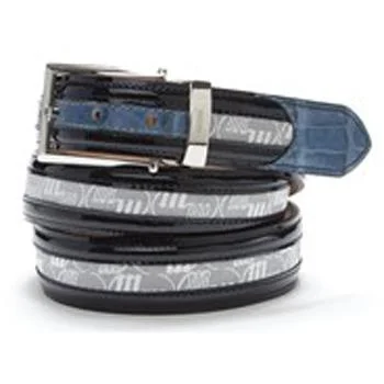 Mauri White/Navy/Caribbean Blue Genuine Patend/Crocodile/Signature Fabric Belt