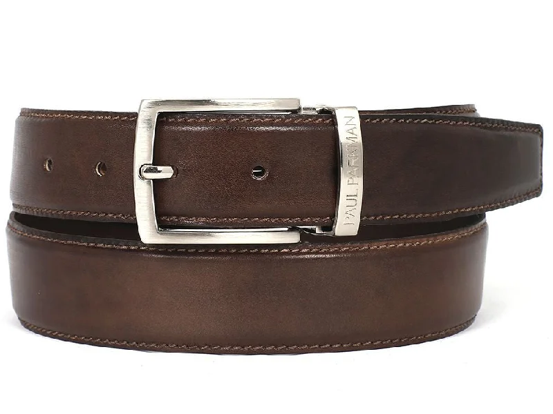 Mens Belts buffalo-PAUL PARKMAN Men's Leather Belt Hand-Painted Brown (ID#B01-ANTBRW)