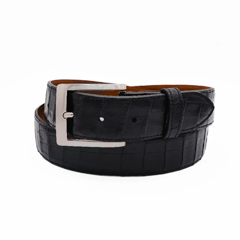 belt buckle next day-Black Caiman Crocodile Leather Belt