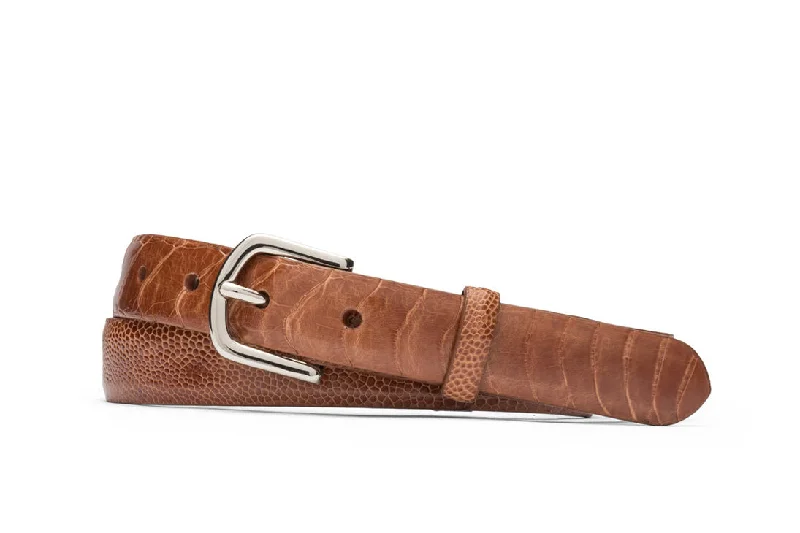 Skinny Ostrich Leg Belt with Nickel Buckle