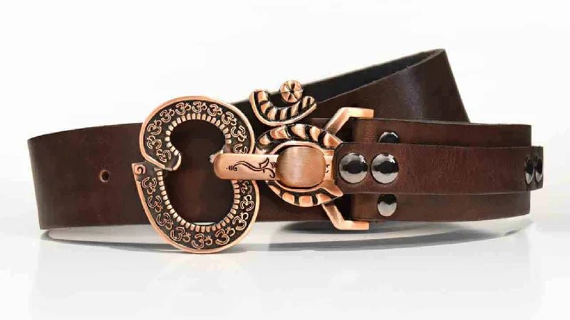 Black Leather Belt for vendor-Ohm 2.0 Copper Belt Buckle on Brown Leather Belt