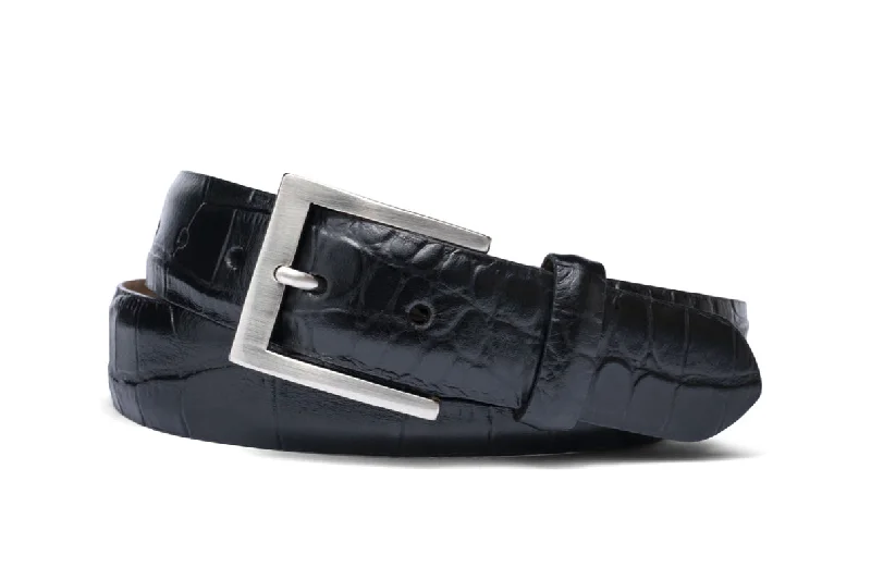 Embossed Crocodile Belt with Brushed Nickel Buckle