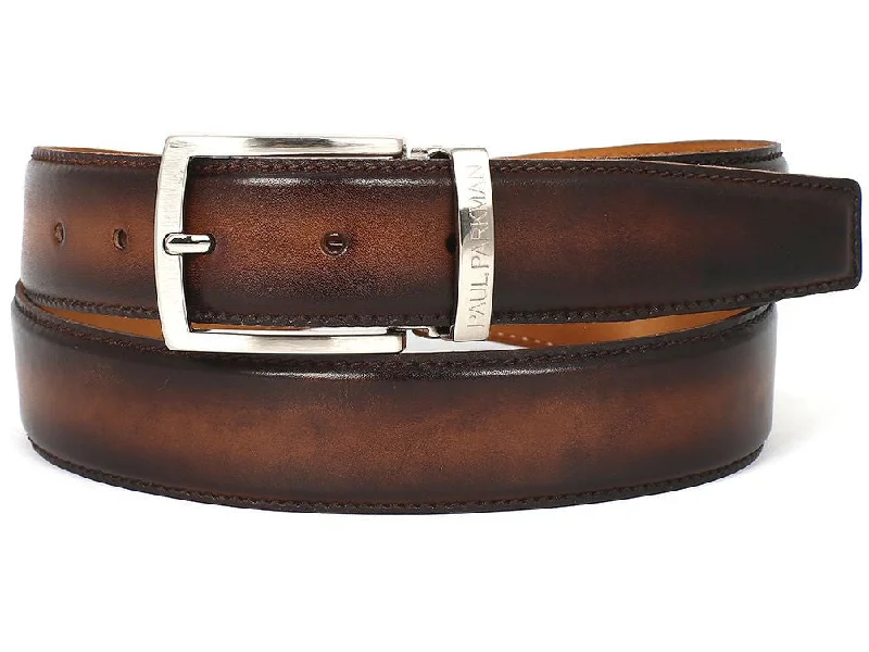 Mens Belts automatic-PAUL PARKMAN Men's Leather Belt Hand-Painted Brown and Camel (ID#B01-BRWCML)