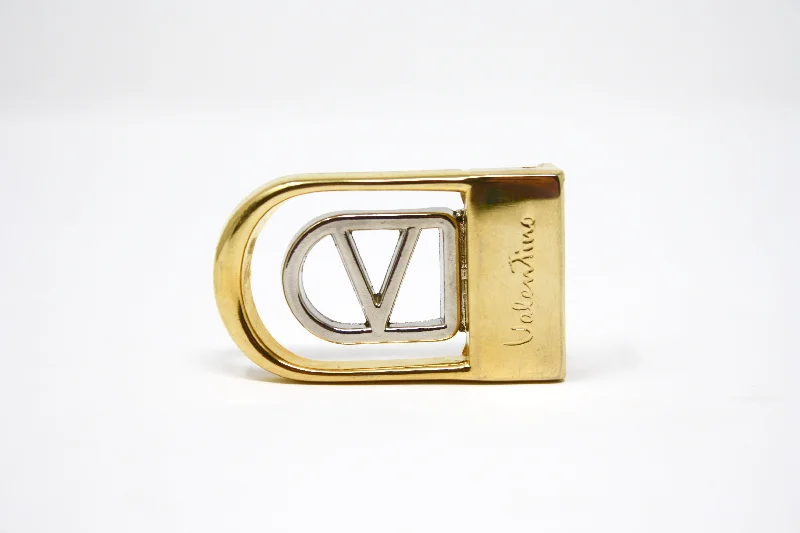 Black Leather Belt for dealer-Vintage VALENTINO Logo Belt Buckle