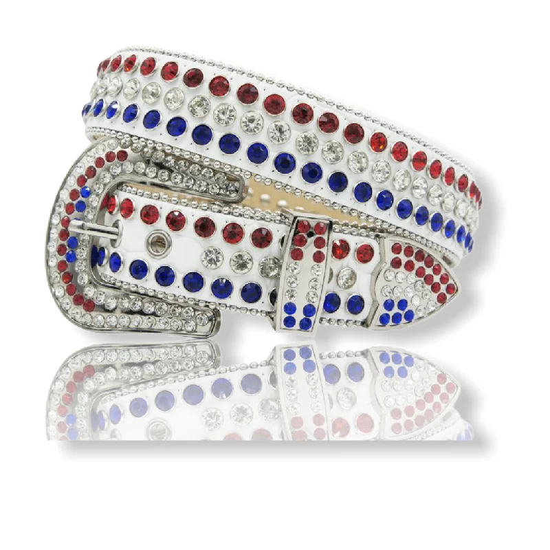 DNA PREMIUM WHITE w/ RED/WHITE/BLUE CRYSTAL BELT