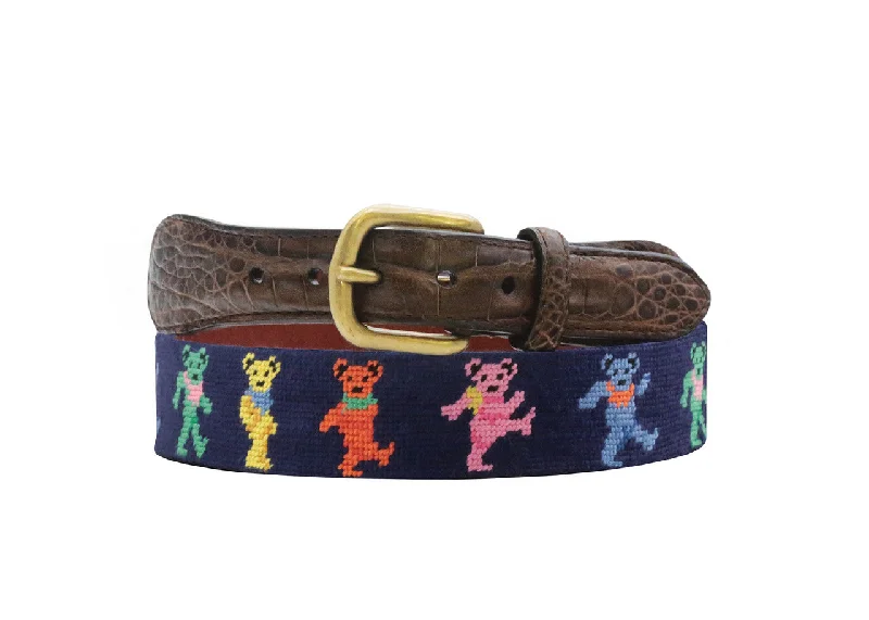 Smathers & Branson Dancing Bears Croc Tab Needlepoint Belt