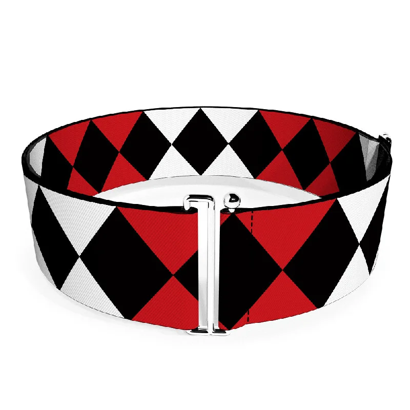 Womens Belts back flair-Cinch Waist Belt - Birds of Prey Harley Quinn Diamonds Split White Black Red Black