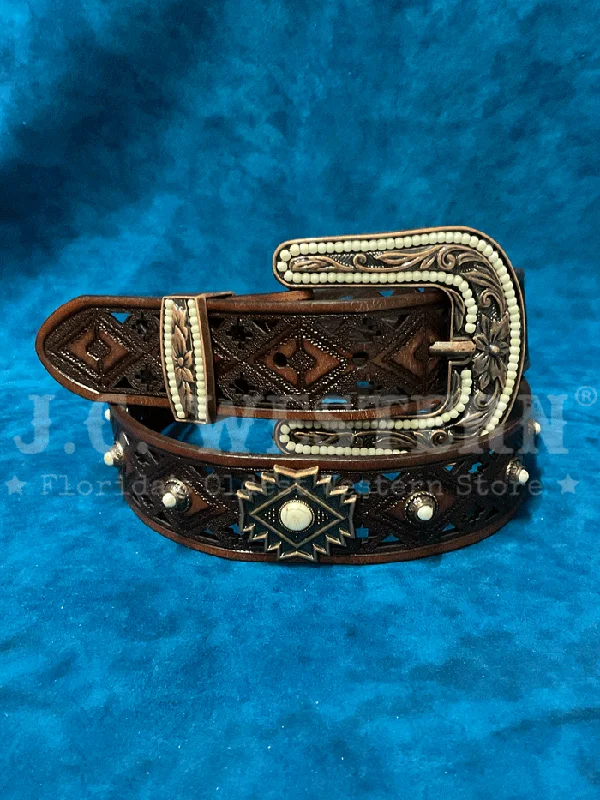 Womens Belts perk vibe-Angel Ranch D140015102 Womens Aztec Concho Belt Brown