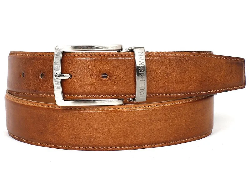 Mens Belts hard-leather-PAUL PARKMAN Men's Leather Belt Hand-Painted Tobacco (ID#B01-CML)