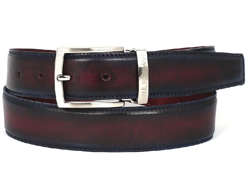 Mens Belts minimalist-buckle-PAUL PARKMAN Men's Leather Belt Dual Tone Navy & Bordeaux (ID#B01-NVY-BRD)