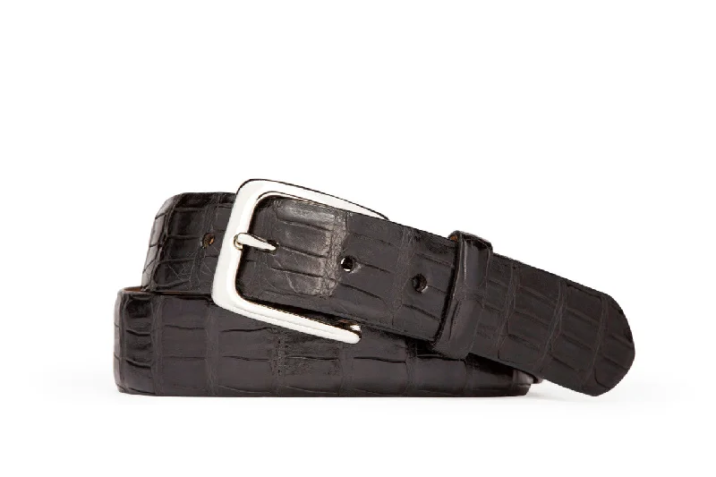 Caiman Crocodile Belt with Nickel Buckle