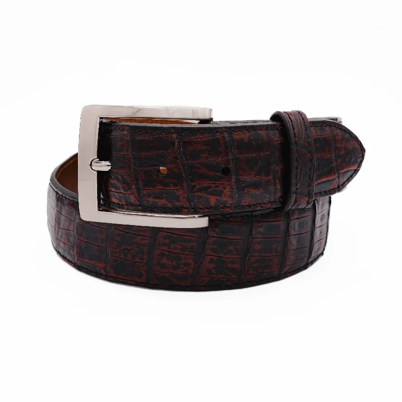 belt buckle pre-order now-Black Cherry Caiman Crocodile Leather Belt