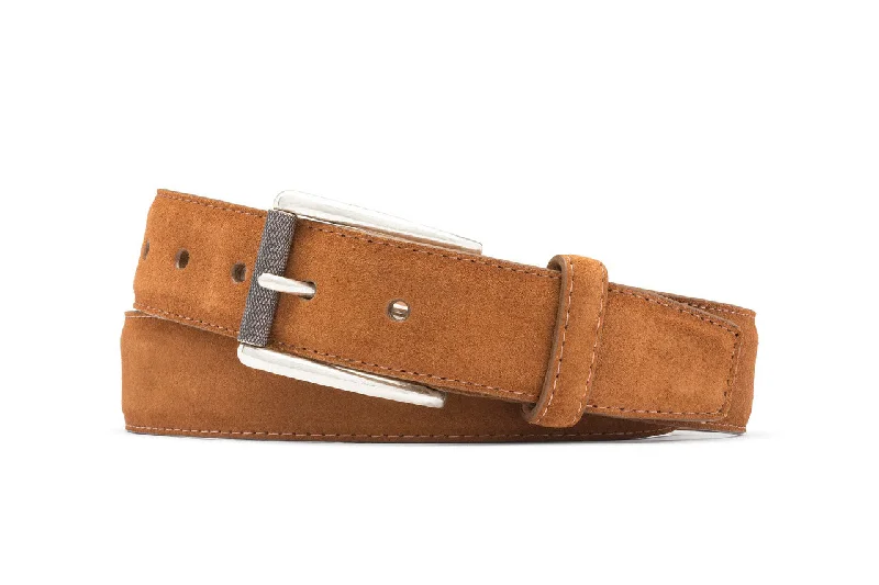 Extra-Long Suede Belt with Nickel Roller Buckle