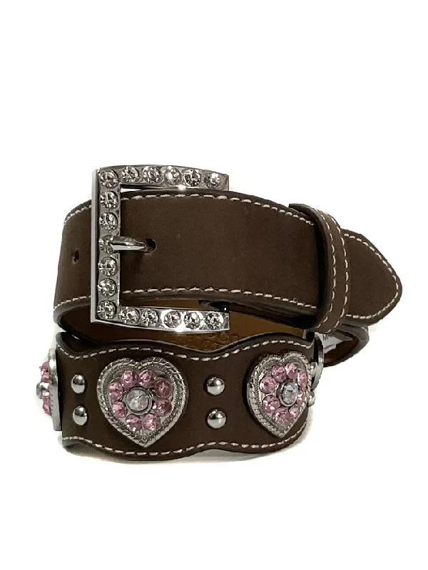 Fashion belt with etched pattern-Nocona N4427044 Kids Fashion Heart Belt Brown