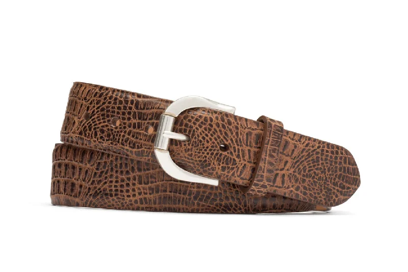 Embossed Crocodile Belt with Antique Roller Buckle