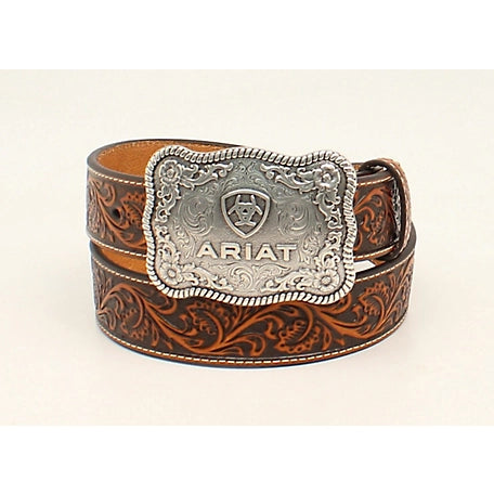 Mens Belts non-slip-ARIAT Men's Embossed Buckle Belt