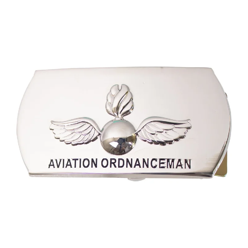 Black Leather Belt for follower-Navy Enlisted Specialty Belt Buckle: Aviation Ordnance - Mirror Finish