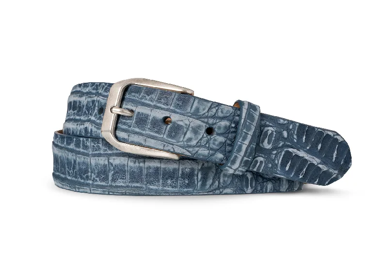 Nubuck Crocodile Belt with Antique Silver Buckle